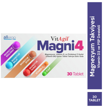 Allergo VitAgil Magni4 Magnezyum Vitamin D3 P5P 30 Tablet - VitaGlucan+