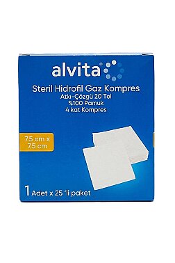 Alvita Steril Gaz Kompres 7,5x7,5 cm 25'li - Alvita
