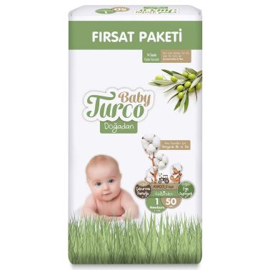 Baby Turco Doğadan Fırsat Paketi Bebek Bezi 1 Yenidoğan Numara 50 Adet - Baby Turco