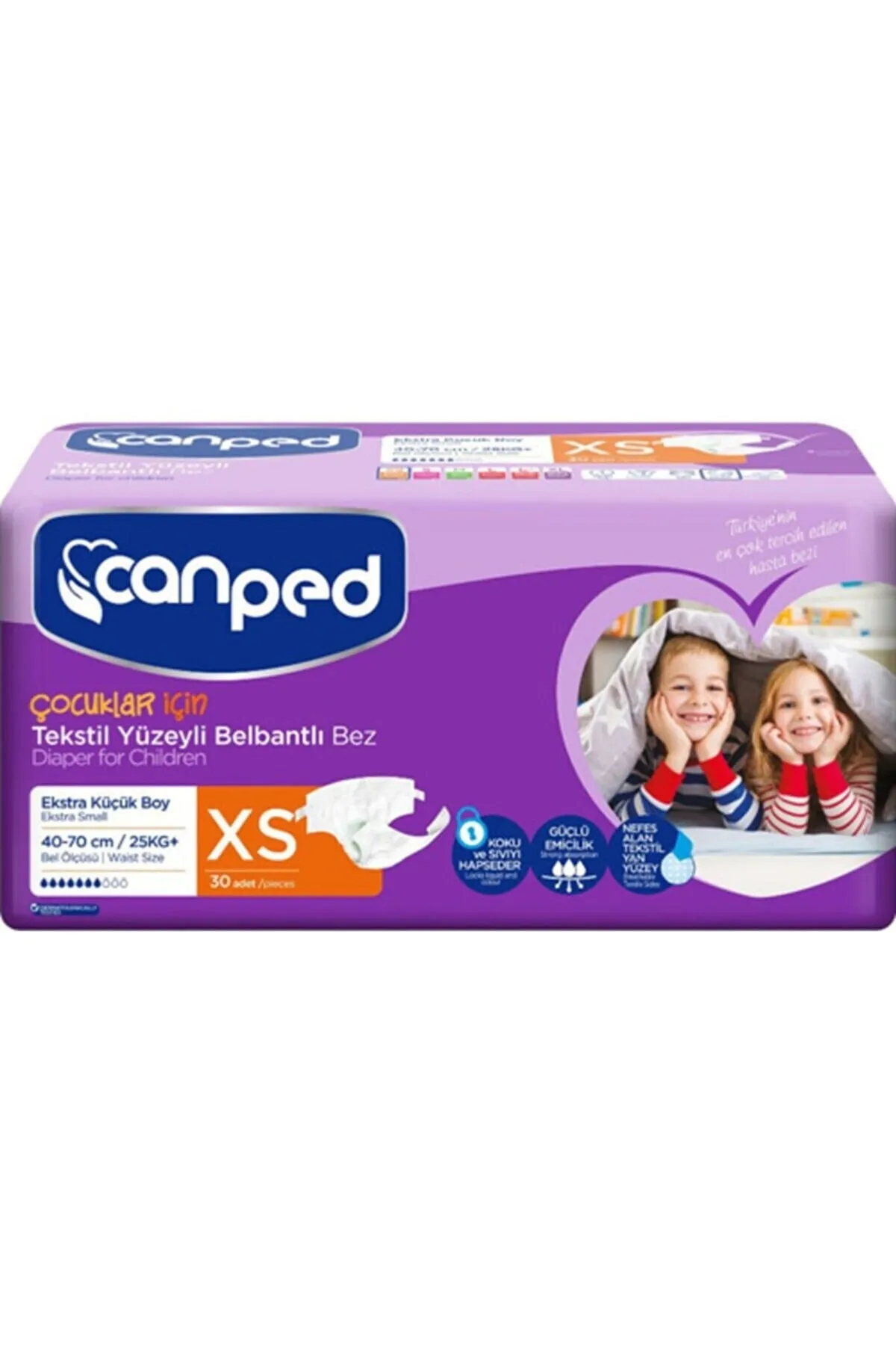 Canped Belbantlı Tekstil Yüzeyli Ekstra Küçük Boy (XS) 30'lu Çocuk Hasta Bezi - Canped
