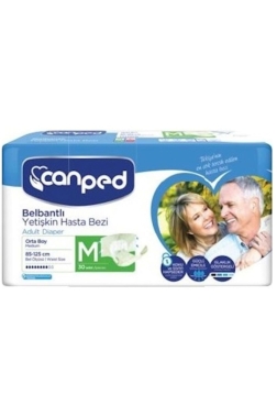 Canped Polietilenli Belbantlı Yetişkin Hasta Bezi Medium 30'lu - Canped