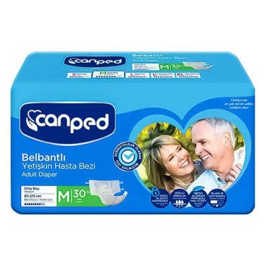 Canped Belbantlı Tekstil Yüzeyli Orta Boy (M) 30'lu Hasta Bezi - Canped