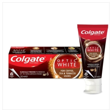 Colgate Optic White Kahve Çay ve Tütün Kullananlar için Beyazlatıcı Florürlü Diş Macunu 50 ml - Colgate