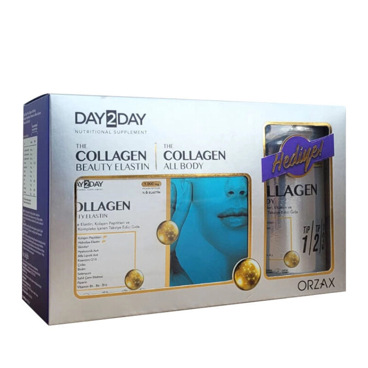 Day2Day Collagen Beauty Elastin 30 Tablet + 10 Doz x10 gr Collagen Body HEDİYE - Day2Day