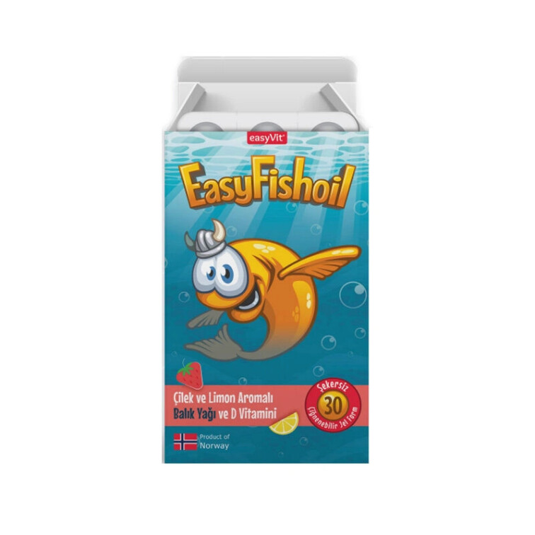 Easy Fish Oil Çilek ve Limon Aromalı Balık Yağı ve D Vitamini 30 Çiğnenebilir Jel - Easyvit
