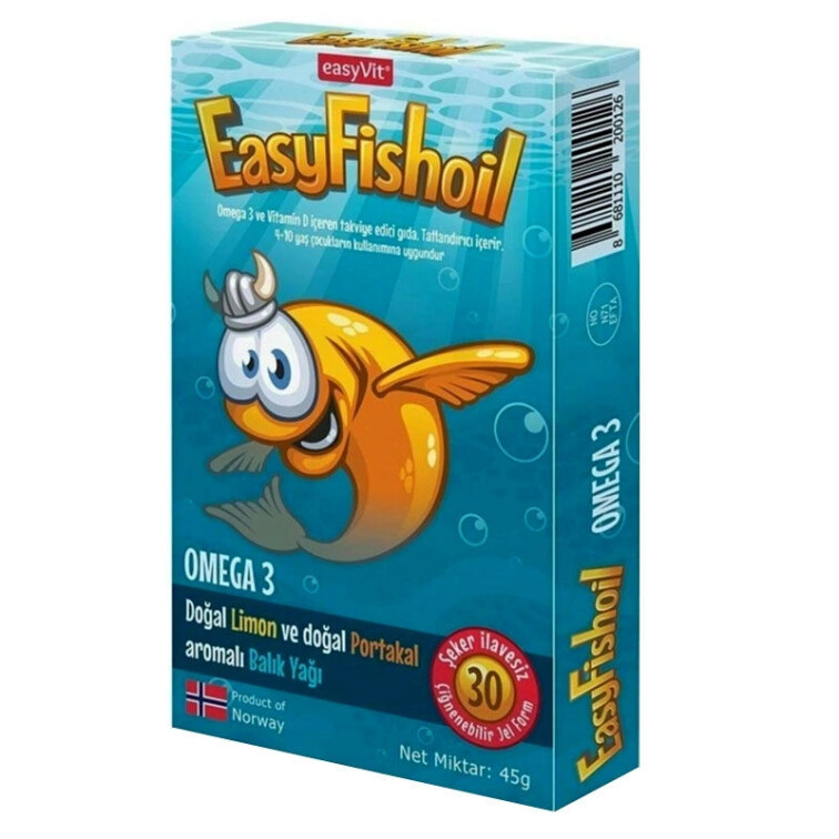 Easy Fish Oil Portakal ve Limon Aromalı Balık Yağı ve D Vitamini 30 Çiğnenebilir Form - Easyvit