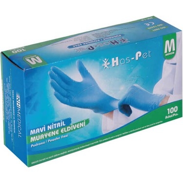 Haspet Mavi Pudrasız Nitril Eldiven (Medium) 100 lü - Haspet