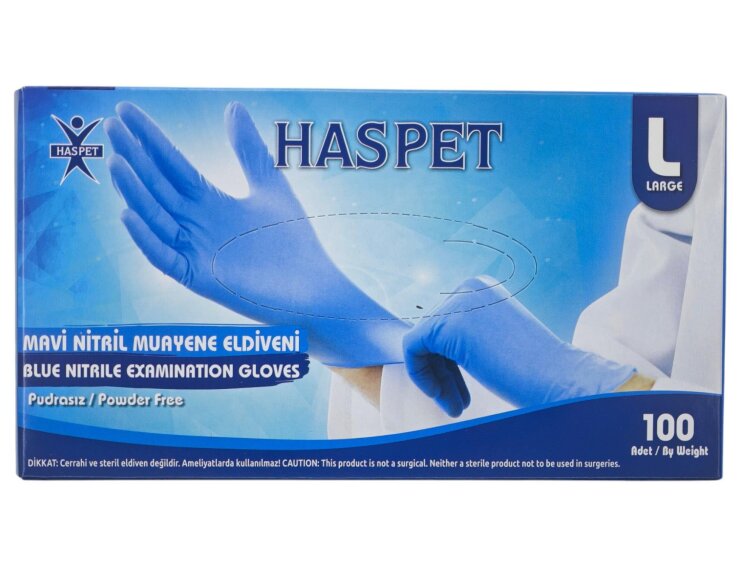 Haspet Pudrasız Nitril Muayene Eldiveni (L) - Mavi - 1