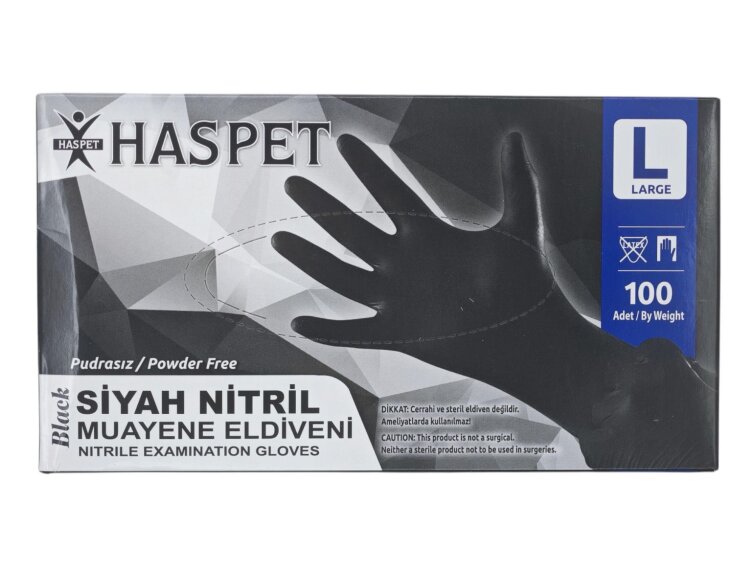 Haspet Pudrasız Nitril Muayene Eldiveni (L) - Siyah - 1