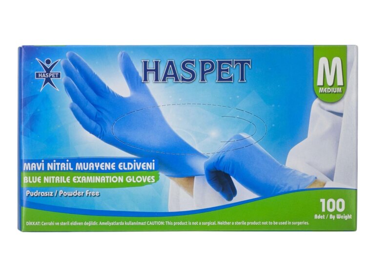 Haspet Pudrasız Nitril Muayene Eldiveni (M) - Mavi - 1