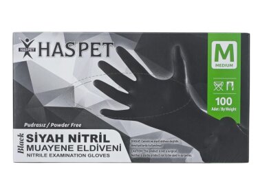 Haspet Pudrasız Nitril Muayene Eldiveni (M) - Siyah - Haspet