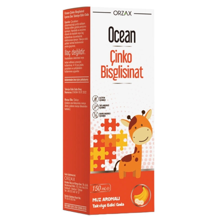 Orzax Ocean Çinko Bisglisinat 150 ml - Muz Aromalı - Orzax Ocean