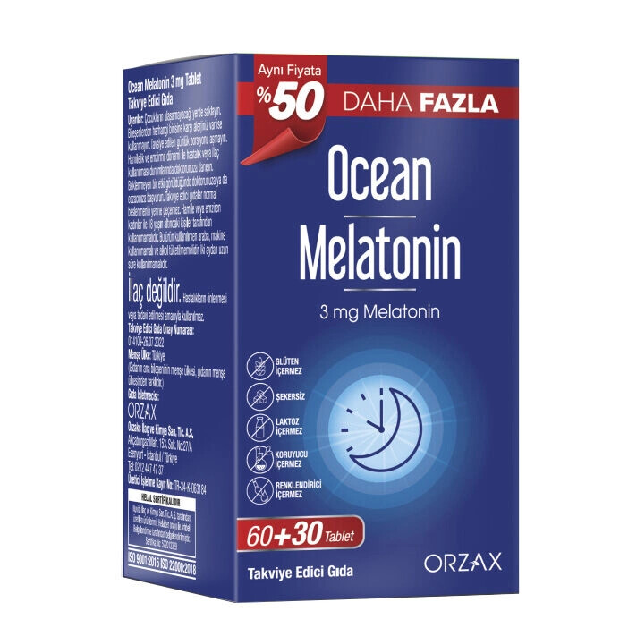 Orzax Ocean Melatonin Takviye Edici Gıda 60+30 Tablet - Orzax Ocean