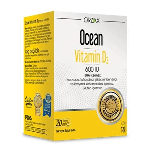 Orzax Ocean Vitamin D3 600 IU Oral Sprey 20 ml - Ocean Orzax
