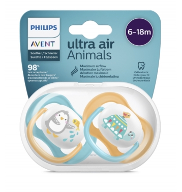 Philips Avent SCF080/70 Ultra Air Animals Emzik 6-18 Ay Erkek 2'li - Philips Avent
