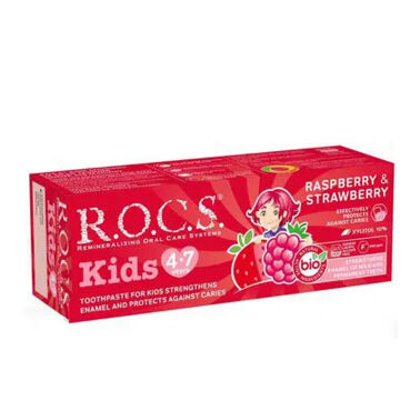 ROCS Kids 4-7 Yaş Meyveli Çocuk Diş Macunu 35ml (Ahududulu-Çilekli) - Rocs
