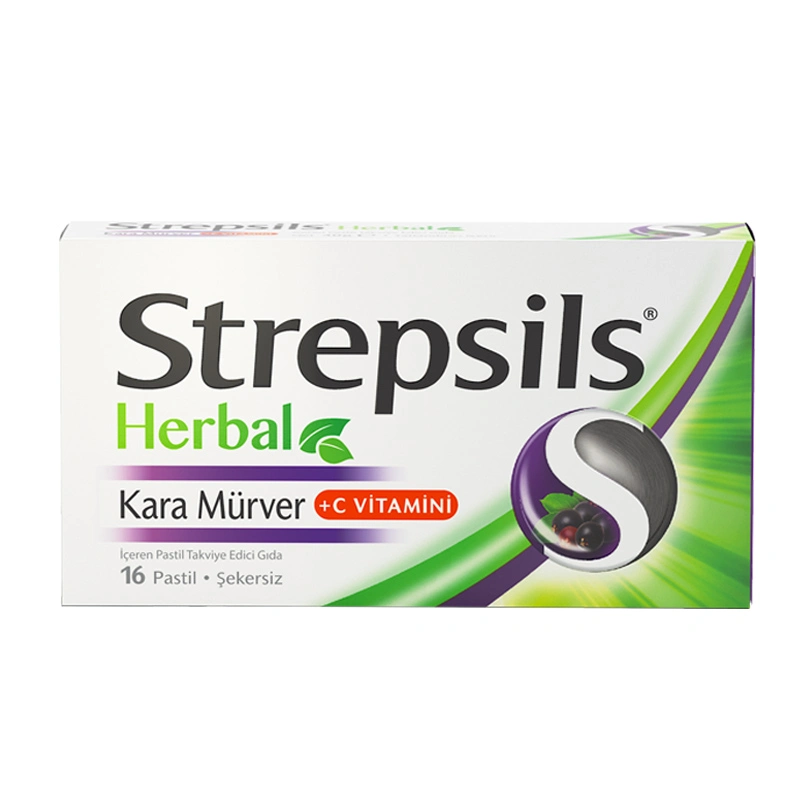 Strepsils Herbal Kara Mürver 16 Pastil - Strepsils